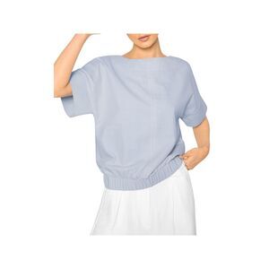 B NEW YORK Womens Blue Pinstripe Boat Neck Crop Top L